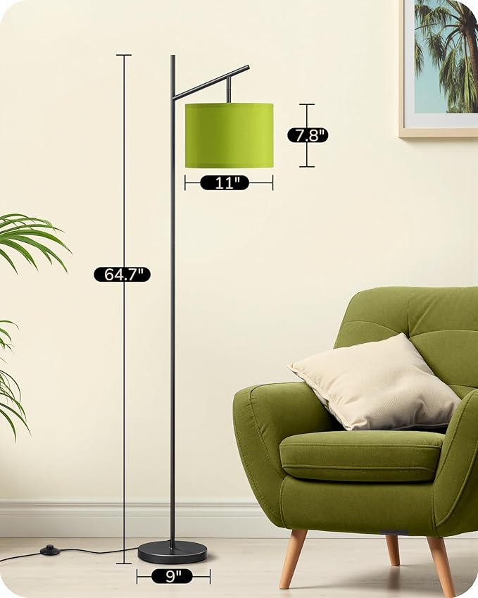 EDISHINE Modern Floor Lamps for Living Room, 64.7" Minimalist Standing Lamp with 3 Color Temperatures Bulb & Adjustable Linen Shade, Foot Pedal Switch, Arc Tall Lamp for Office Bedroom, Green Shade