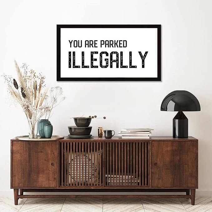 Inspirational Quotes Framed Wood Sign with Scripture Verses You Are Parked Illegally 12x22in Black Frame Wooden Plaque for Cottage Baby Shower Farmhouse Porch Wall Decor Housewarming Gift