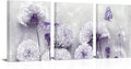 iHAPPYWALL 3 Pieces Lavender Dandelion Canvas Wall Art Abstract Wish Flower Butterfly Picture for Bathroom Bedroom Kitchen Wall Decor Ready to Hang 12x16inchx3pcs (Purple)
