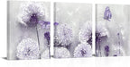 iHAPPYWALL 3 Pieces Lavender Dandelion Canvas Wall Art Abstract Wish Flower Butterfly Picture for Bathroom Bedroom Kitchen Wall Decor Ready to Hang 12x16inchx3pcs (Purple)