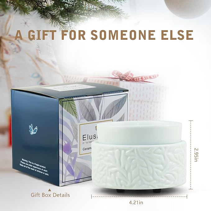 Electric Wax Melt Warmer with Warm Light, 3-in-1 Ceramic Candle Warmer Large Dish Scented Wax Melter Essential Oil Burner for Home Aromatherapy, White