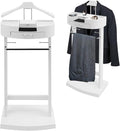 Freestanding Wood Clothes Valet Stand for Men/Women, Suit Hanger Butler Clothing Racks with Base, for Office Living Room Bed Room