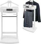 Freestanding Wood Clothes Valet Stand for Men/Women, Suit Hanger Butler Clothing Racks with Base, for Office Living Room Bed Room