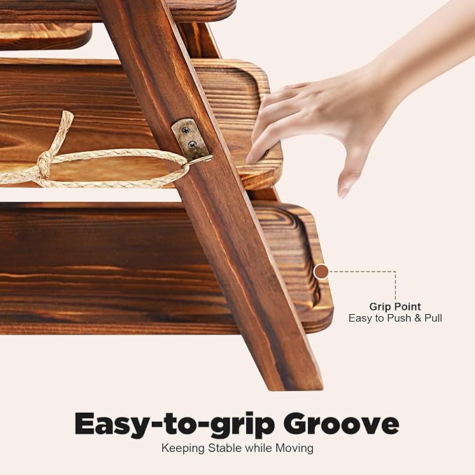 3 Tier Wooden Cupcake Stand, Tiered Serving Tray Dessert Table Display Set, Rustic Foldable Display Stand for Cupcake, Snack, Fruit, Bread, Ideal for Party, Wedding, Birthday, Home Decor (Wooden)