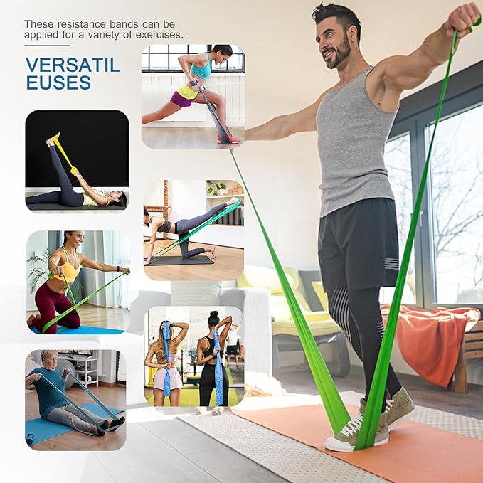 Professional 5 Pcs Long Resistance Bands and 5 Pcs Loop Bands. Latex-Free, Work Out Bands, Stretch Bands for Working Out Women or Men, Exercise Bands Set for Physical Therapy