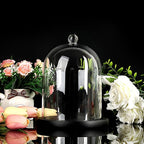JUXYES Glass Display Dome Cloche with Wood Base, Clear Glass Dome Cloche Bell Sphere Jar Snow Globe Kit, Snowglobe Cloche Bell Jar Display for Fairy Light Plant Collectible Figures