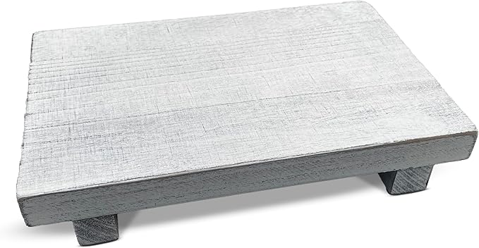 Rustic Wood Riser - Rectangular Soap Tray, Candle Holder, Plant Stand - White, 9 x 6 X 1.5 Inch