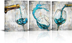 Conipit Wine Wall Art Teal Grey Wall Decor Teal Wineglass Pictures Vintage Wine Canvas for Kitchen Dining Room Framed Giclee Modern Wall Decor 12x16inch per each