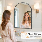 Bathroom Mirror for Wall, 30x20 Inch Arched Mirror, Matte Black Metal Framed Bathroom Vanity Mirror for Restroom Farmhouse, Anti-Rust, Tempered Glass, Hanging or Leaning