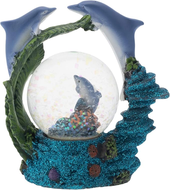 Elanze Designs Swimming Dolphin Family Magical Whimsical Tabletop Dresser Nightstand Figurine Miniature 45MM Sturdy Polyresin Glitter Water Snow Globe Decoration