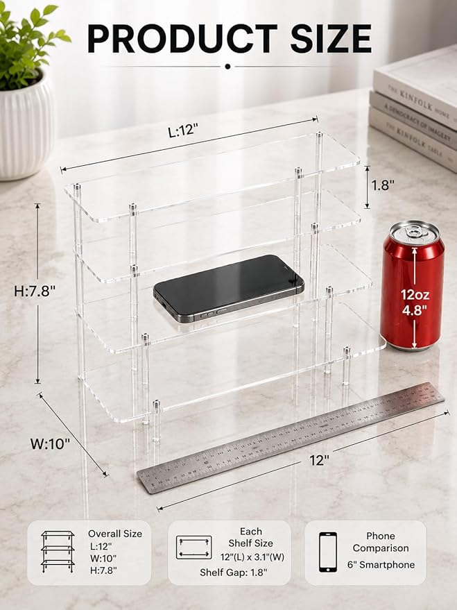 Acrylic Display Riser Stand Shelf Clear 4 Tier Cupcake Stand Perfume Display Holder Figures Desktop Decoration and Organizer Showcase Toys Retail Display Rack Candy Dessert Buffet 4 Step Collection (1 PACK)