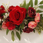 Wnvivi Artificial Flower Swag, 25.6 Inch Silk Rose Hydrangea Swag Arch Garland Front Door Decorative Floral Swags Lintel Floral Decoration for Wedding Ceremony Table Centerpiece (Red)