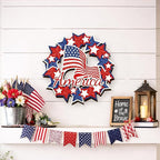 Wooden 4th of July Decorations Patriotic Wreath Independence Day Decorations Front Door with Star Sign Welcome Memorial Day Hanging for Home Wall Decor Outdoor Indoor Red White and Blue Wreath 2
