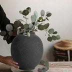 Black Ceramic Large Vase - 9.84 Inch Round Modern Ceramic Vases,Tall Vase for Decor Living Room Table Decor and Festive Home Interiors