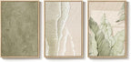 Framed Abstract Sage Green 3 Piece Wall Art for Living Room, Modern Neutral Waves Botanical Canvas Artwork for Walls, Minimalist Wabi Sabi Rustic Nature Print Wall Decor for Bedroom Office, 16x24 Inch