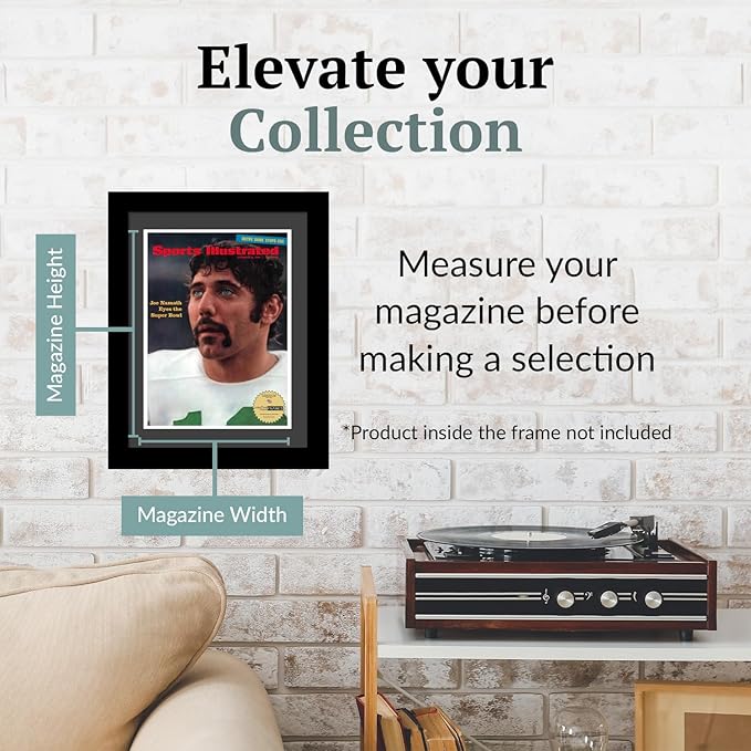Creative Picture Frames 8.25 x 11 Magazine Frame with Full-Strength Glass, Holds Up To A 1/4" Thick Media with Installed Hangers for Easy Mounting, 11x14 Manhattan Black Frame with Black Mat