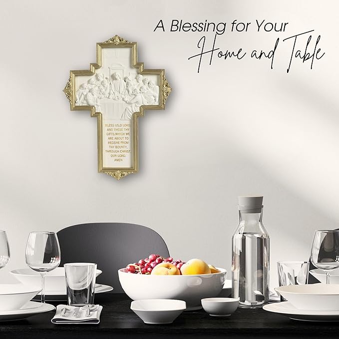 ShineOnAngel The Last Supper Wall Cross Renaissance Style Gold Framed Relief Wall Art Wall Decor for Dining Room 12inch Modern Home Regilous Gifts Jesus relief sculpture