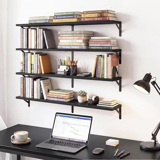 YGEOMER Floating Shelves for Wall, 35in Black Wall Shelves for Living Room, Bathroom, Bedroom, Kitchen, Home Decor (Set of 4)