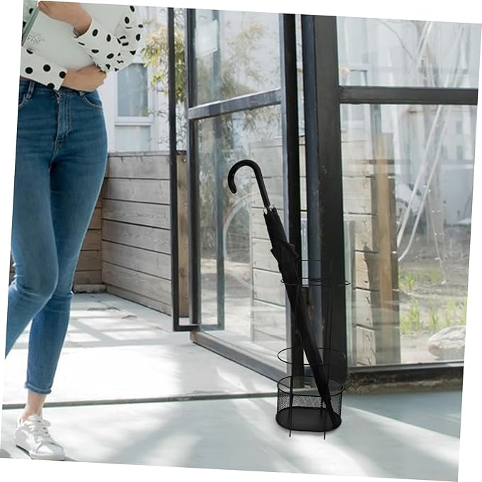 VOSAREA Freestanding Metal Umbrella Stand Water Drip Tray Indoor Entryway Organizer for Canes Walking Sticks and Golf Stylish and Functional Umbrella Holder for Home Use