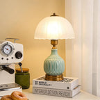Table Lamps Ceramic Retro Lamp for Living Room,15.7" Modern Bedside Nightstand Traditional Lamps, Classic Chinoiserie Green Glass Lamp for Home (Retro)