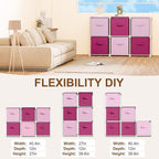 6 Cube Storage Organizer with Shelf Back to School Boxes 11 Inch Toy Storage Bins Closet Organizers Drawers Fabric Dresser for Playroom Books Bedroom Dorm Kitchen (Pink,Rose)