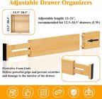 Bamboo Drawer Dividers,12-21" Adjustable Drawer Organizers for Clothes,Expandable Dresser Separators in Kitchen/Bedroom/Bathroom/Vanity/Office Organization and Storage,4-Pack