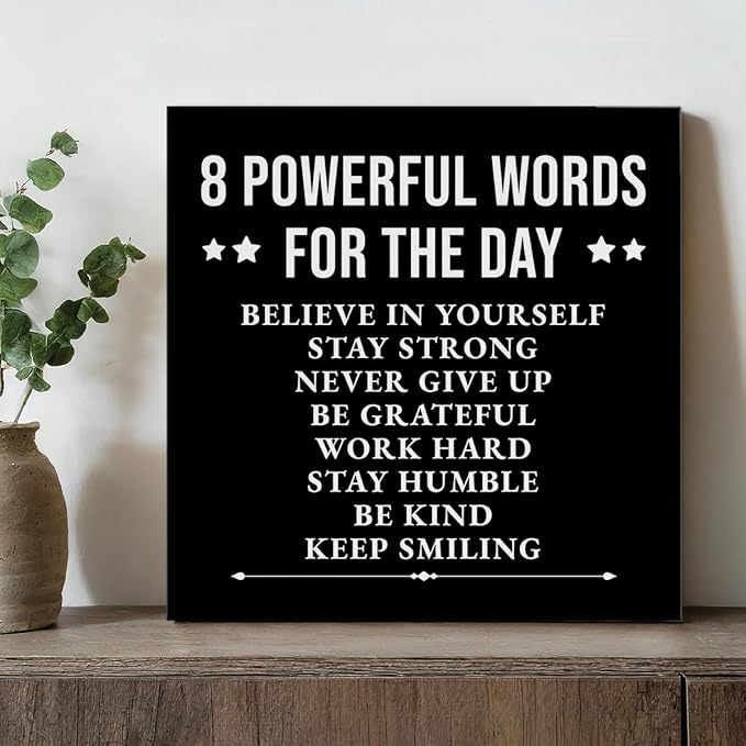 Inspirational Wall Decor, Motivational Canvas Painting Wall Art for Men Teen Boy, Black and White Positive Quotes Posters for Bedroom Living Room Classroom Gym Office (8 X 8 Inches, Framed)