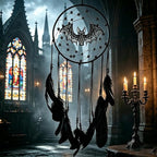 Halloween Gothic Black Dreamcatcher with Bats - Large Handmade Bohemian Wall Hanging for Witchy Home Outdoor Decor, Halloween Bat Decor, Dark Gothic Gift (Bat B)
