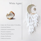 Moon Dream Catchers with Chakra Gemstone Agate Stone, Crystal Tree Life Dream Catchers Wall Hangings Room Decor (White)