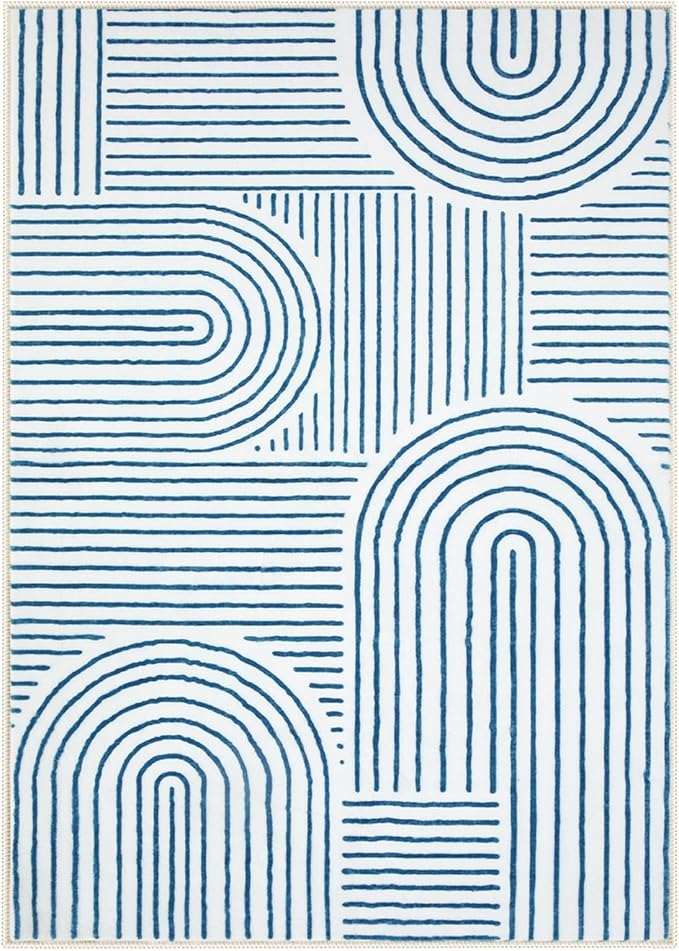 Lahome Abstract Washable Area Rugs 5x7, Soft Blue Rugs for Living Room Ultra-Thin Non-Shedding Bedroom Rug, Modern Throw Rug Large Carpet for Dining Room Classroom Office(5'x7',Blue/White)