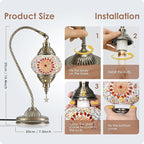 Yarra-Decor Turkish Moroccan Lamp with Bronze Base 3 Color Options Handmade Swan Neck Tiffany Mosaic Glass Bedside Lamps for Bedroom (LED Bulb Included)(4)
