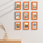 Vittanly 4x6 Picture Frames Set of 9, Shatter Resistant Plexiglass, Display 3.5x5 Pictures with Mat or 4x6 without Mat, Photo Frames for Wall or Tabletop, Engineered Wood, Orange
