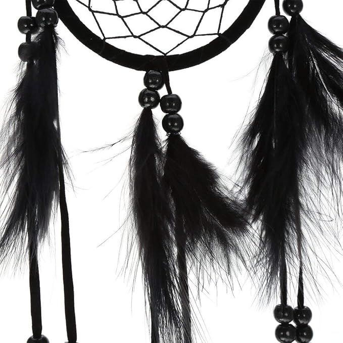Native Indian Dream Catcher, Colorful/White/Black Dream Catcher with Feathers and Bead for Car Kids Bedroom Wall Hanging Decoration Ornament (Black)