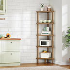 HOOBRO Corner Shelf Stand, 5-Tier Bamboo Corner Bookshelf, Plant Display Shelf, Corner Bookcase, Multipurpose Shelving Unit for Small Space, Living Room, Easy Assembly, Mocha MA20CJ01