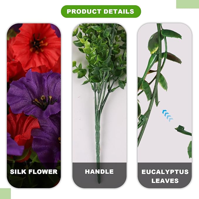 12 Bundles Morning Glory Artificial Flowers for Outdoor Decoration UV Resistant Fake Plastic Plants Artificial Greenery for Indoor Outdoor Garden Patio Window Box Home Decor