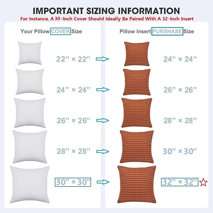WINGLAM Throw Pillow Inserts 2-Pack, 32x32 Inches Square Decorative Pillow Stuffers, Hypoallergenic Ultra Soft Lightweight Down Alternative Polyester, White Sham Stuffer Pillows（2）