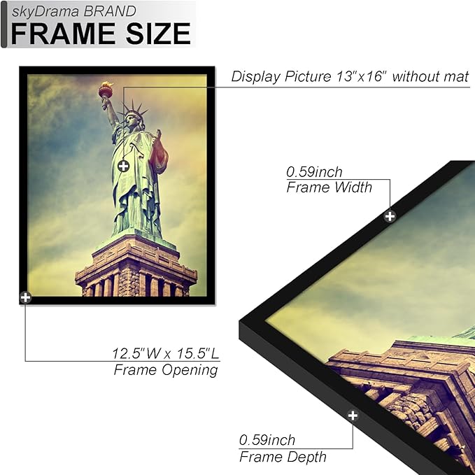 100% Solid Wood 13x16 Picture Frame Set of 2, Black Frame for 13 x 16 Inch Picture Poster Photo, Light Weight 13 by 16 HQ Matte Black Frame for Wall - 2 Pack/Black/13 x16