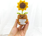 Positive Sunflower 5 inch Handmade Knitted Wool Doll with Positive Card for Cheer Up Gifts Emotional Support Crochet Sunflower Doll for Home Decoration