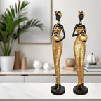 African Statue Sculptures - 16.4" Lady Figure Figurines,Table Top Resin Home Decor,Suitable for Placement in Study, Bedroom, Living Room(Gold)