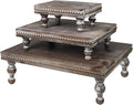 MAONAME Wood Display Risers Decorative Tray Set of 3, Farmhouse Pedestal Stand for Display Home Decor, Vintage Brown Beaded Wooden Tray for Kitchen Counter, Short and Tall Footed