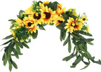 Holibanna Artificial Sunflower Swag Wedding Arch Flowers Floral Door Swag Green Leaves Hanging Ornament for Wedding Backdrop Fireplace Garden Decor