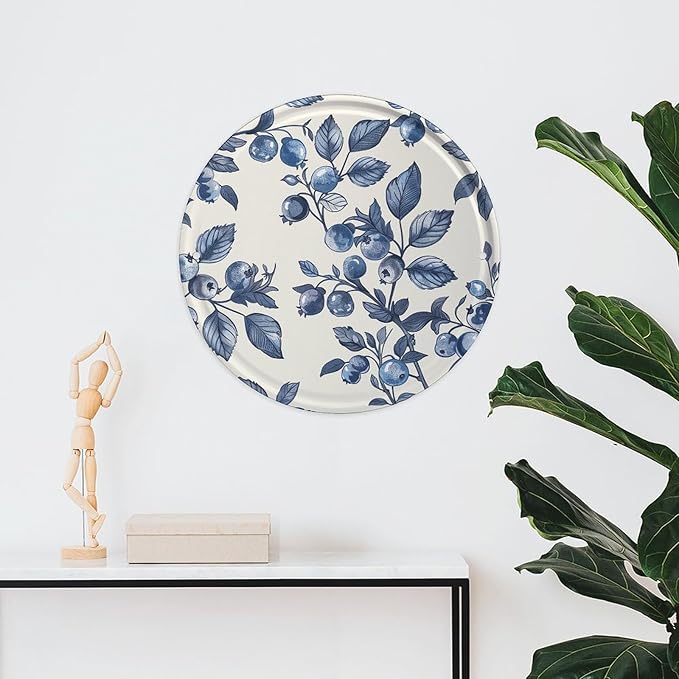 Wall Picture, with Blueberry Flower Pattern Printed Circular Iron Hanging Picture,Wall Art Decor,Home for Bedroom Living Room Bathroom Decor,Iron Painting 11.8X11.8 in
