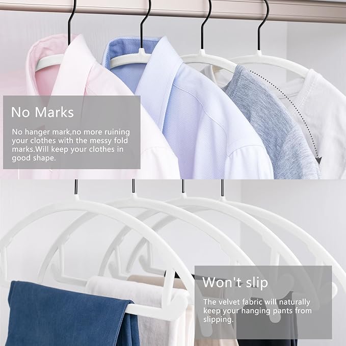 MIZGI Premium Velvet Hangers 50 Pack Heavyduty- Non Slip No Shoulder Bump Suit Hanger - Black Hooks,Space Saving Clothes Rounded Shape for Coat,Sweater,Jackets,Pants