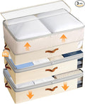 Under Bed Storage Bins - 98L Height-adjustable Under Bed Storage Containers, Compression Blanket Storage Comforter Storage Sweater Storage, Clothes Storage Bins With Clear Window, 3 Pack Beige