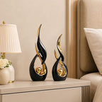 2 PCS Black Gold Ceramic Statues For Home Decor Accents, Modern Abstract Art Sculptures, Elegant Tabletop Decorative Objects For Dining Room, Entryway, Tv Stand, Mantel, Coffee Table Centerpieces