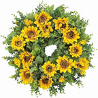 20 Inch Spring Sunflower Wreath for Front Door - Artificial Yellow Floral Front Door Decor with Sunflowers and Green Leaves, Cheerful Farmhouse Porch Indoor Outdoor for All Seasons Decor