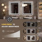 LOAAO 27.6"x35.4" LED Mirror for Bathroom, Lighted Bathroom Mirror with Lights, Anti-Fog, Dimmable, Memory Function, Clear Reflection