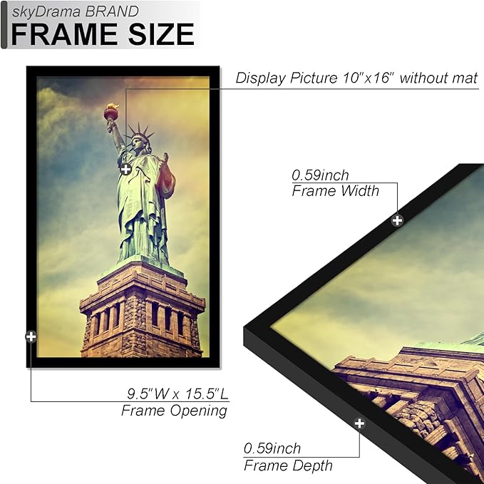 100% Solid Wood 10x16 Picture Frame Set of 3, Black Frame for 10 x 16 Inch Picture Poster Photo, Light Weight 10 by 16 HQ Matte Black Frame for Wall - 3 Pack/Black/10 x16