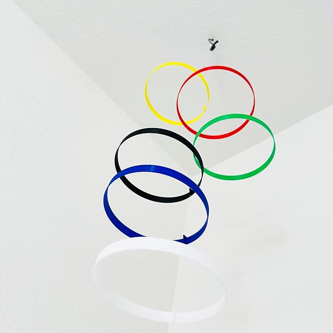 Colorful Hanging Mobile with 6 Multicolor Rings (5.5”) - Modern Decorative Art for Home or Office