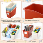 Suzile Interlocking Plastic Book Bins Bulk Classroom Organizers with Labels Magazine File Holder Boho for Teacher Supplies Library Office Home Storage Container(Classic Colors,6 Pcs)